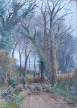 Load image into Gallery viewer, Henry Charles Fox, British 1855-1929. Shepherd with his flock. Watercolour. Gunnersbury Arts Ltd.