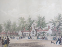 Load image into Gallery viewer, St. Peter's Hospital Stoke Newington Surrey/Fishmongers' Almshouses a hand tinted colour etching 1849