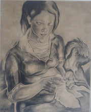 Load image into Gallery viewer, E.H. Berthold: A Young Woman Sewing. Charcoal on paper.
