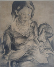 Load image into Gallery viewer, E.H. Berthold: A Young Woman Sewing. Charcoal on paper.
