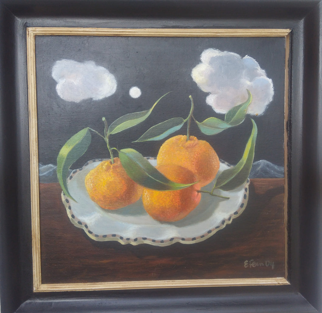 Eleanor Fein Untitled still life of oranges on a plate, oil on canvas