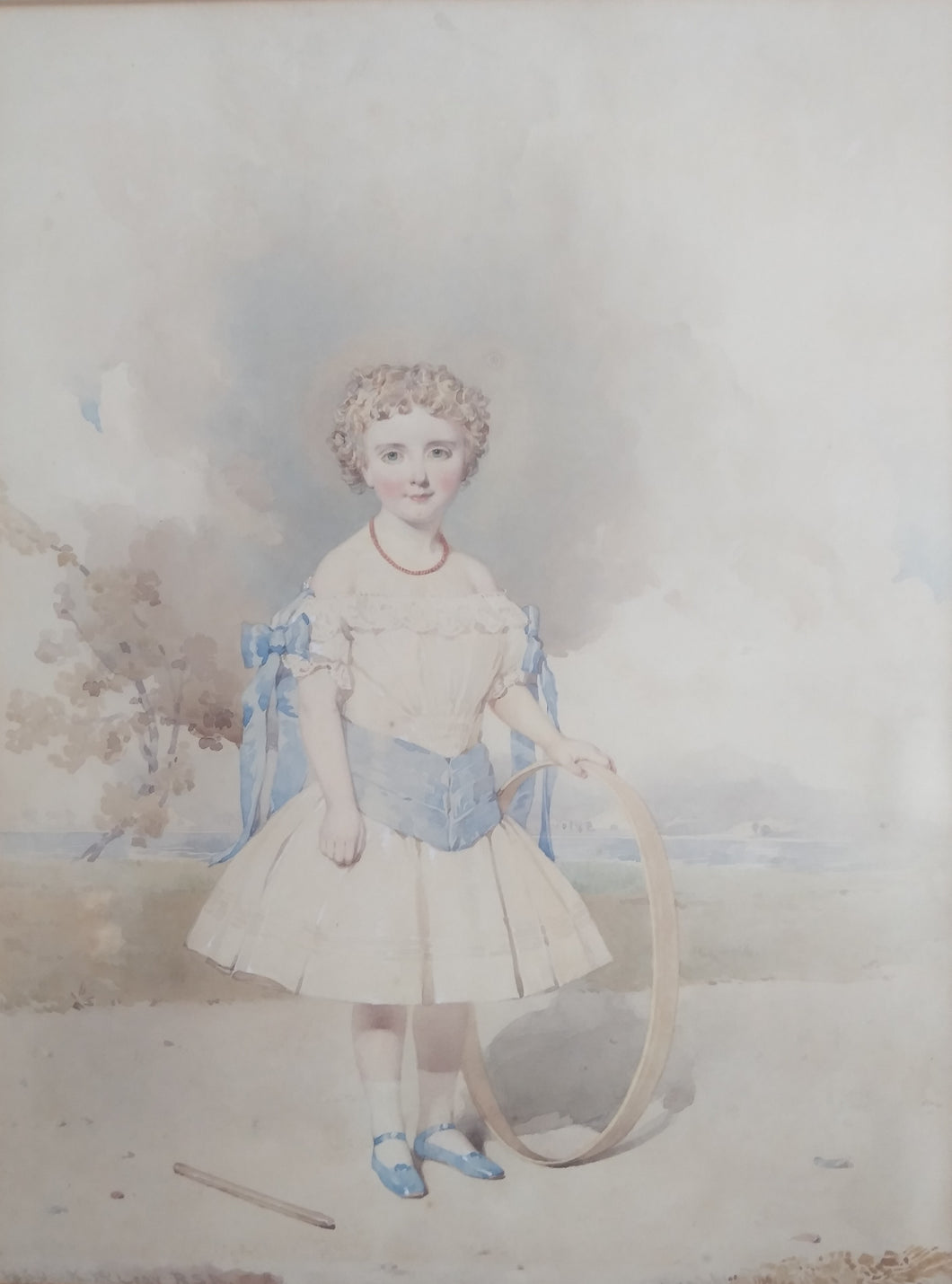 Kenneth Macleay RSA, RSW Scottish 1802-1878. Full length portrait of a young girl. Watercolour framed by Aitkin Dott of Edinburgh.