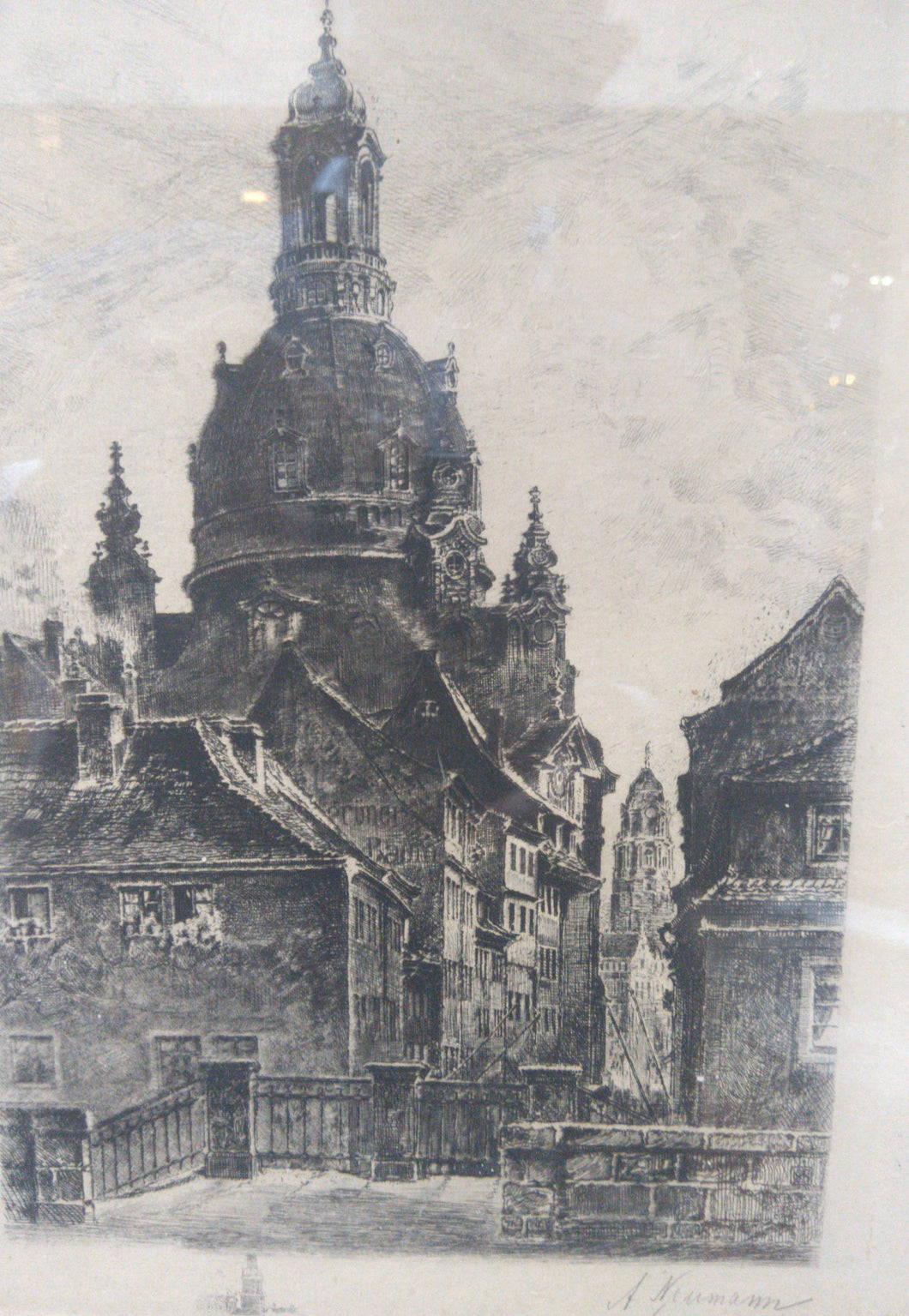 Etching: Frederich Gustav Adolf Neumann The Frauenkirche Dresden