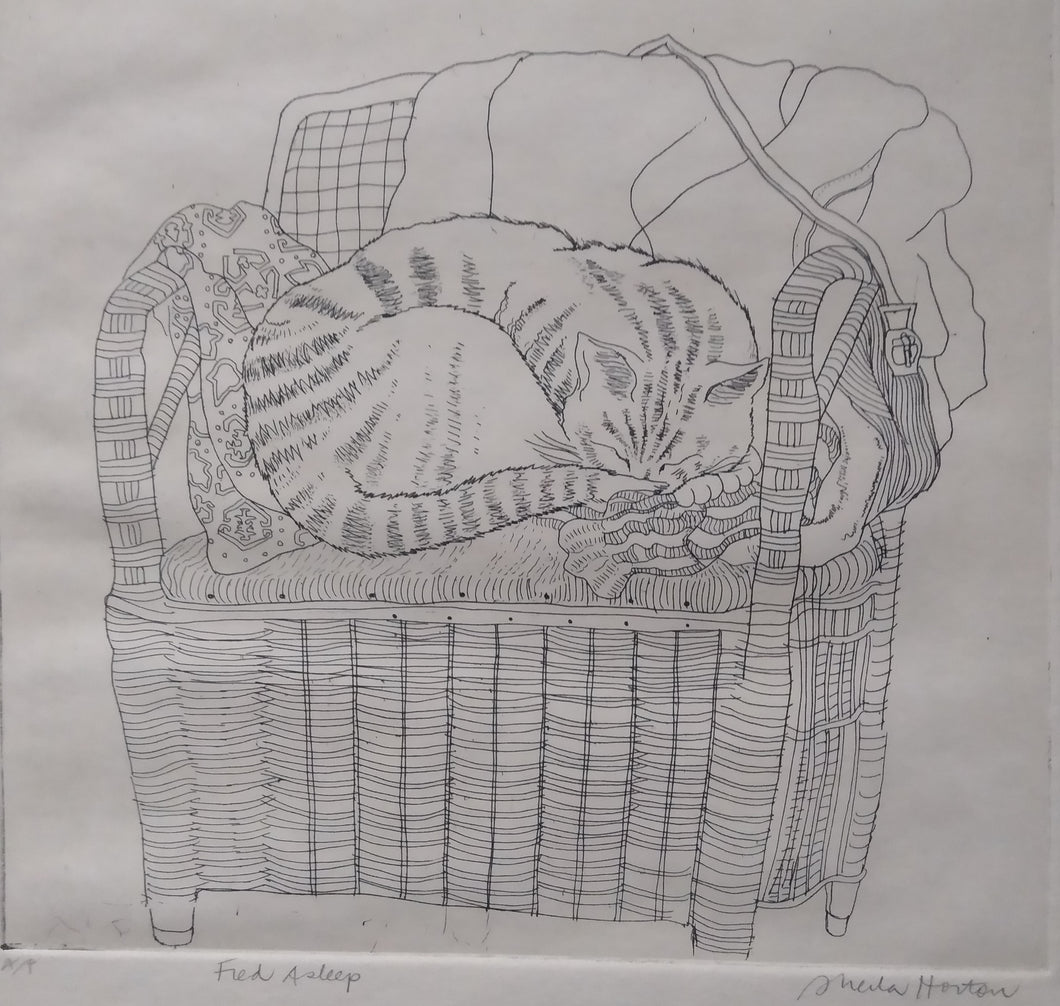 Sheila Horton, British 20th Century, born 1926: Fred Asleep. Artist Proof etching.