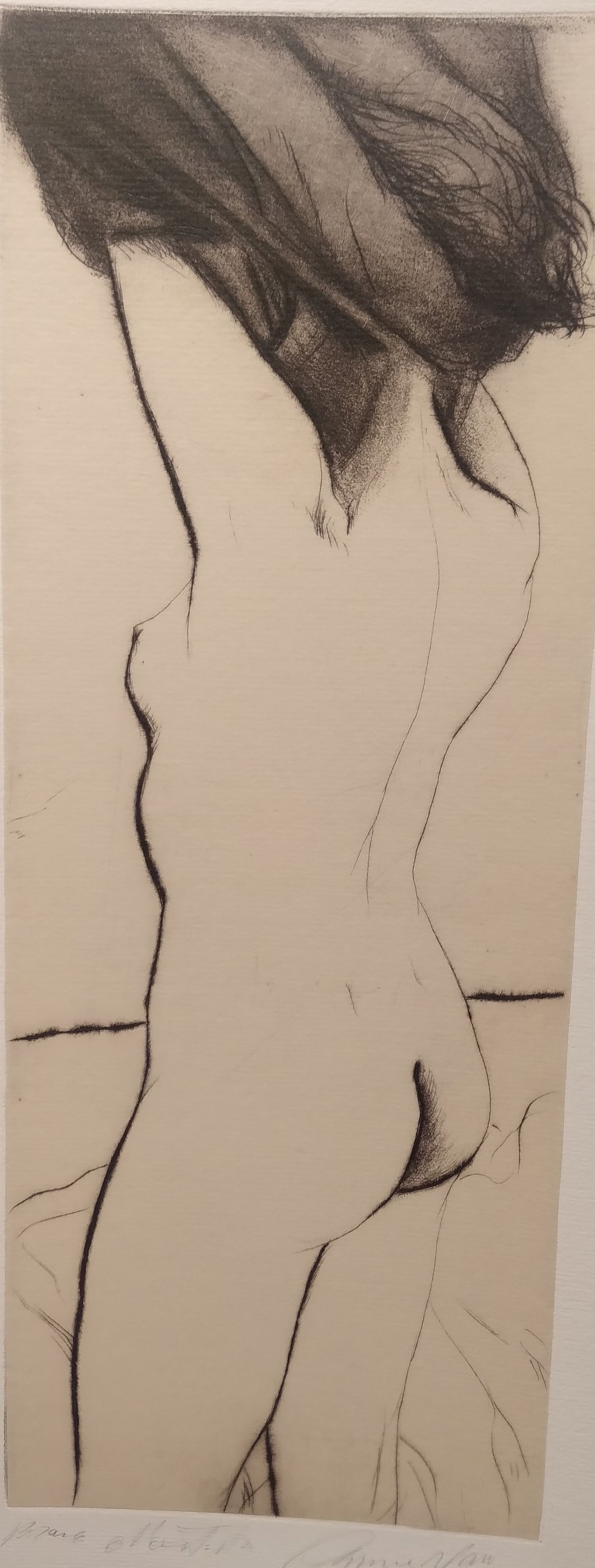 Gunnersbury Arts Ltd. Unknown Artist: black on white etching of a nude