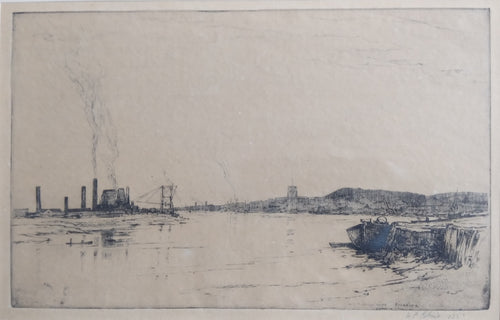 W.P. Robins 1882-1959. Shoreham. Signed etching on laid paper. Gunnersbury Arts Ltd.